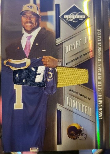 JASON SMITH 2009 Donruss Limited Draft Day Dual Hat Jersey LOGO PATCH #/25 Rams