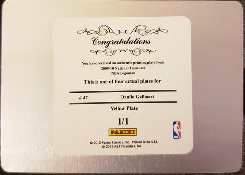 DANILO GALLINARI 2009-10 National Treasures NBA Logoman PRINTING PLATE #1/1 of 1
