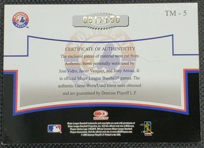 Jose VIDRO Javier VAZQUEZ Tony ARMAS 2005 Prime Patches TRIPLE NUMBER /150 Expos