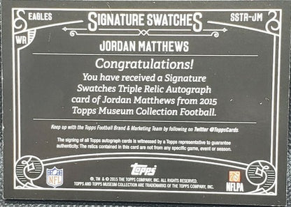 JORDAN MATTHEWS 2015 Topps Museum AUTO TRIPLE JERSEY PATCH Copper SP #/50 Eagles