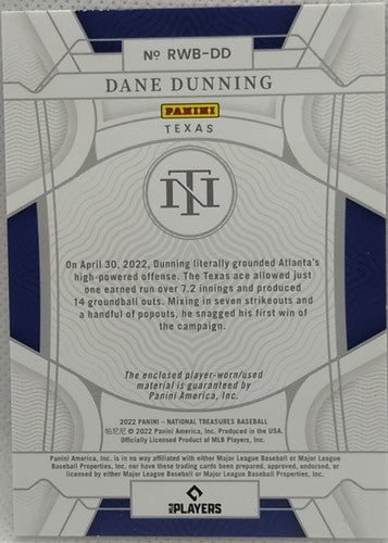 DANE DUNNING 2022 Panini National Treasures Jersey LAUNDRY TAG PATCH 1/8 Rangers