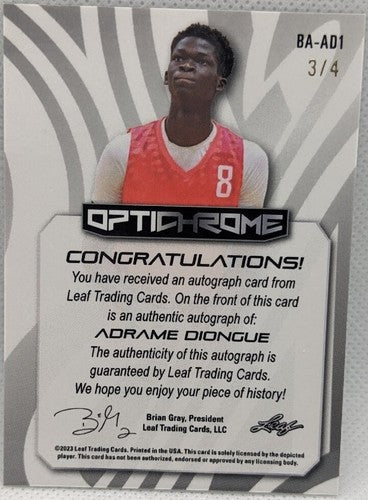 ADRAME DIONGUE 2022-23 Leaf Optichrome Prospect AUTO GREEN Mojo #3/4 WSU Cougars
