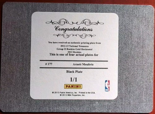 ARNETT MOULTRIE 2012-13 National Treasures Gold PRINTING PLATE #1/1 76ers Sixers