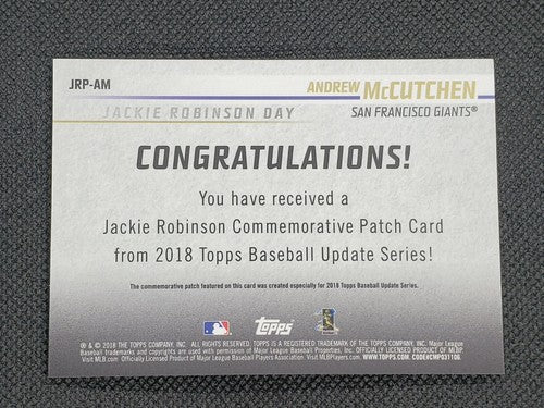 ANDREW McCUTCHEN 2018 Topps Update Series JACKIE ROBINSON DAY PATCH Blue SP #/50