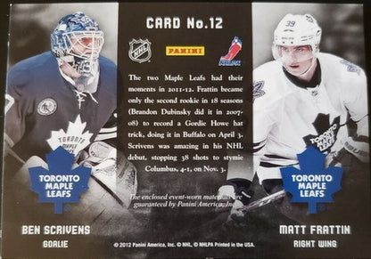 Ben SCRIVENS Matt FRATTIN 2011-12 Panini Prime Quad Game Used Jersey PATCH #/50