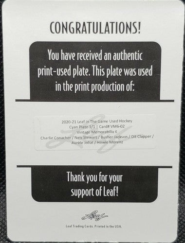 Dit CLAPPER JOLIAT Nels STEWART Howie MORENZ + 2020-21 ITG PRINTING PLATE SP 1/1