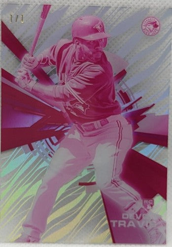 DEVON TRAVIS 2015 Topps High Tek RC MAGENTA PRINTING PROOF #1/1 Blue Jays Plate