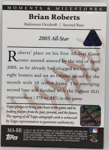 BRIAN ROBERTS 2007 Topps Moments & Milestones AUTO PRINTING PLATE SP 1/1 Orioles