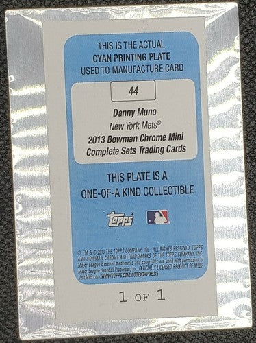 DANNY MUNO 2013 Topps Bowman Chrome Mini RC PRINTING PLATE SP #1/1 New York Mets