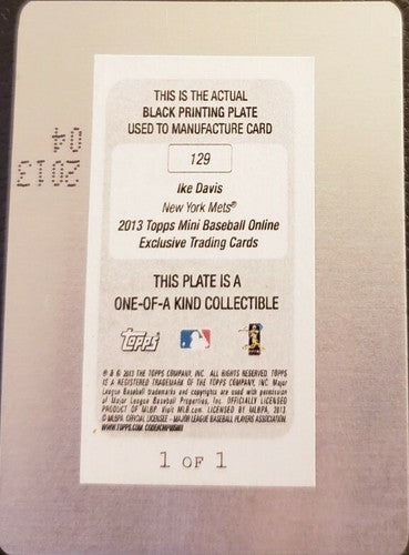 IKE DAVIS 2013 Topps Mini Black PRINTING PLATE SP #1/1 New York Mets Yankees A's