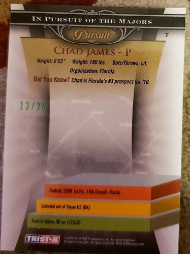 CHAD JAMES 2010 Pursuit Rookie Red Ink AUTO Autograph Inscription SP /25 Marlins