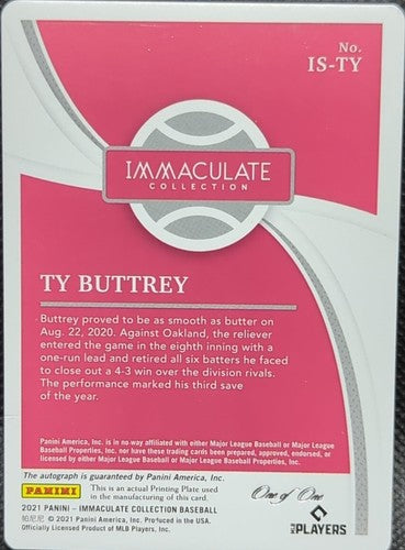 TY BUTTREY 2021 Panini Immaculate AUTO PRINTING PLATE SP #1/1 LA Angels One of