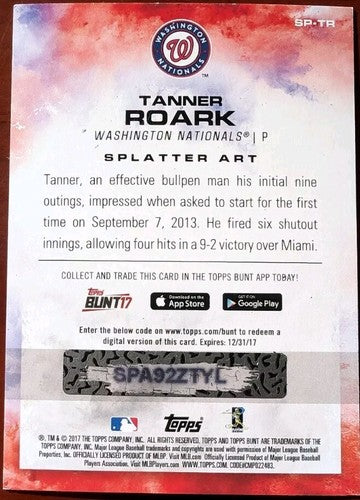 TANNER ROARK 2017 Topps Bunt Physical Redemption SPLATTER Blue SP #/25 Nationals