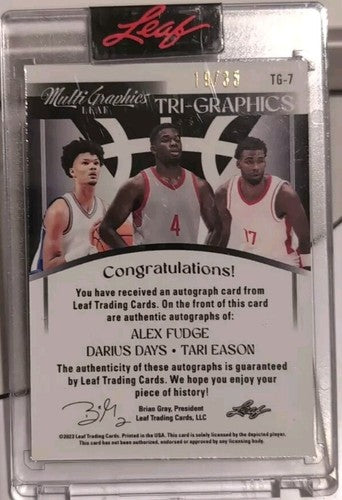Tari EASON Alex FUDGE Darius DAYS 2022-23 Leaf MultiGraphics LSU TRIPLE AUTO /35