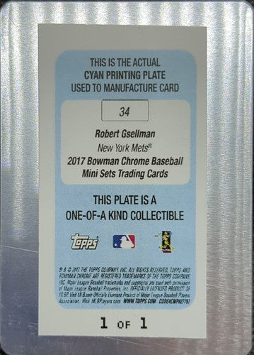 ROBERT GSELLMAN 2017 Bowman Chrome Mini RC PRINTING PLATE #1/1 Mets Cubs One of