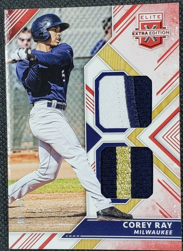 COREY RAY 2018 Panini Elite Extra DUAL ROOKIE PATCH RC Red FOTL SP #1/49 Brewers