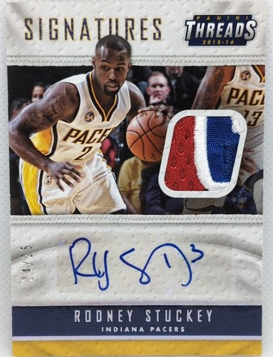 RODNEY STUCKEY 2015-16 Panini Threads DUAL AUTO Jersey PATCH #/25 Pacers Pistons