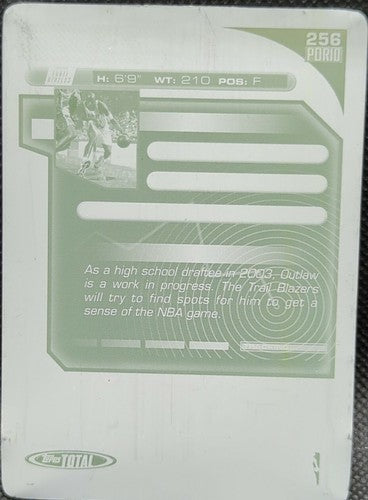 TRAVIS OUTLAW 2004-05 Topps Total PRINTING PLATE Back #1/1 Trail Blazers One of