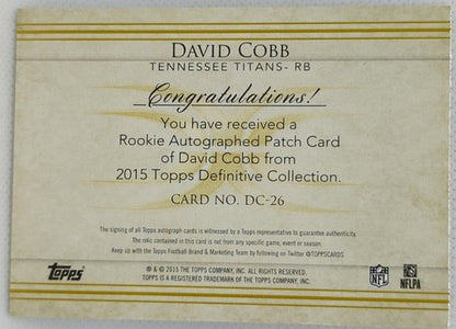 DAVID COBB 2015 Topps Definitive DUAL RC AUTO JUMBO JERSEY PATCH SP #/50 Titans