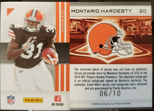 MONTARIO HARDESTY 2010 Absolute War Room Jersey PATCH AUTO Autograph #/10 Browns