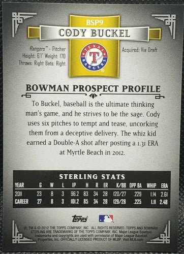 CODY BUCKEL 2012 Bowman Sterling Prospects RC CANARY DIAMOND REFRACTOR SP #1/1