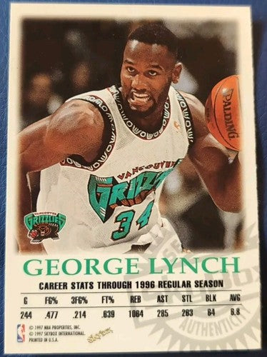 GEORGE LYNCH 1997-98 SkyBox Premium Autographics AUTO SP Grizzlies 76ers Lakers