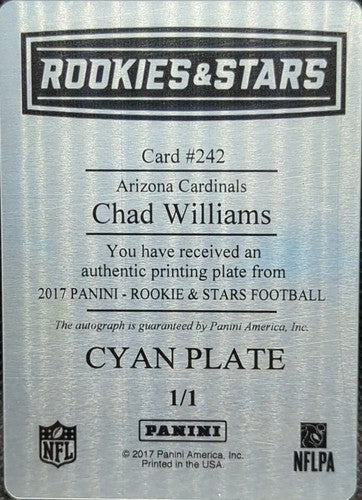 CHAD WILLIAMS 2017 Panini Rookies Stars RC AUTO PRINTING PLATE SP #1/1 Cardinals