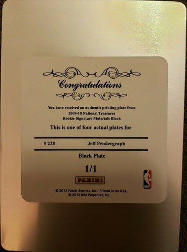 JEFF PENDERGRAPH AYRES 2009-10 National Treasures Black PRINTING PLATE #1/1 of 1