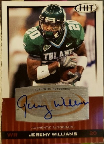 JEREMY WILLIAMS 2010 SAGE HIT Rookie Red AUTO SP Tulane Green Wave Saints Eagles