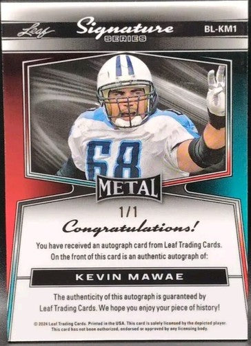 KEVIN MAWAE 2024 Leaf Metal Signature Series AUTO Cracked Ice SP 1/1 Titans Jets