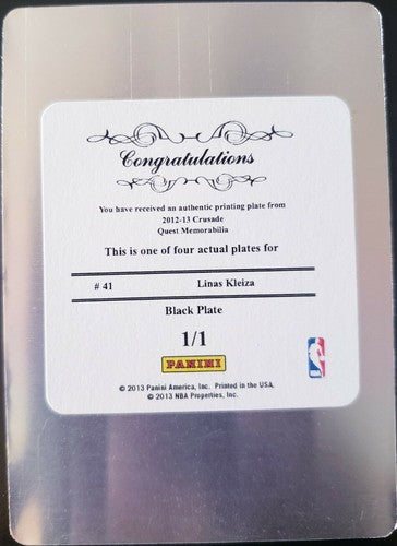 LINAS KLEIZA 2012-13 National Treasures PRINTING PLATE #1/1 of 1 Crusade Raptors