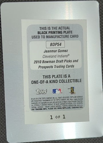 JEANMAR GOMEZ 2010 Bowman Draft Picks RC PRINTING PLATE SP #1/1 Cleveland One of