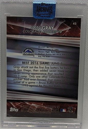 JON GRAY 2018 Topps Archives 2016 Bowman's Best RC AUTO SP #6/8 Rockies Rangers