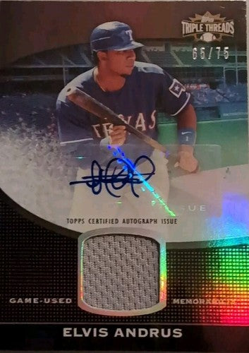 ELVIS ANDRUS 2011 Topps Triple Threads Unity DUAL AUTO JERSEY SEPIA #/75 Rangers