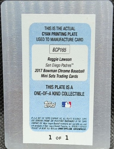 REGGIE LAWSON 2017 Topps Bowman Chrome Mini RC PRINTING PLATE #1/1 Padres One of