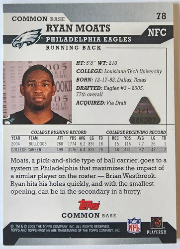 RYAN MOATS 2005 Topps Pristine Framed RC PRINTING PLATE SP #1/1 Eagles Texans of