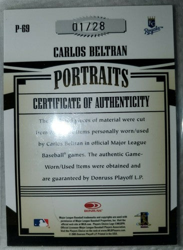 CARLOS BELTRAN 2005 Prime Patches Portraits QUAD Jersey Hat Shoe PATCH SP #01/28