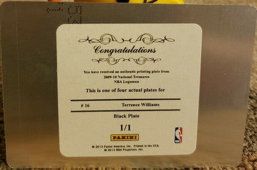 TERRENCE WILLIAMS 2009-10 National Treasures NBA Logoman PRINTING PLATE 1/1 of 1