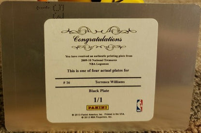 TERRENCE WILLIAMS 2009-10 National Treasures NBA Logoman PRINTING PLATE 1/1 of 1