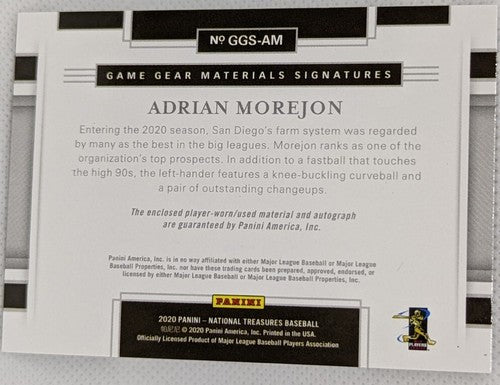 ADRIAN MOREJON 2020 National Treasures RC TRIPLE Jersey TAG LOGO PATCH AUTO #3/5
