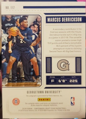 MARCUS DERRICKON 2018-19 Contenders Draft Picks College Ticket AUTO Warriors RC