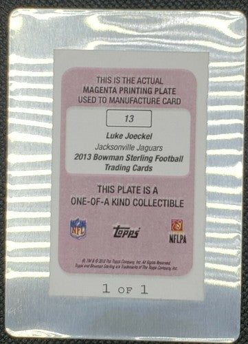 LUKE JOECKEL 2013 Topps Bowman Sterling RC PRINTING PLATE #1/1 Jaguars Seahawks