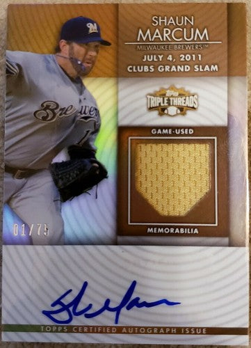 SHAUN MARCUM 2012 Triple Threads Unity DUAL AUTO JERSEY Relic SP #01/75 Brewers