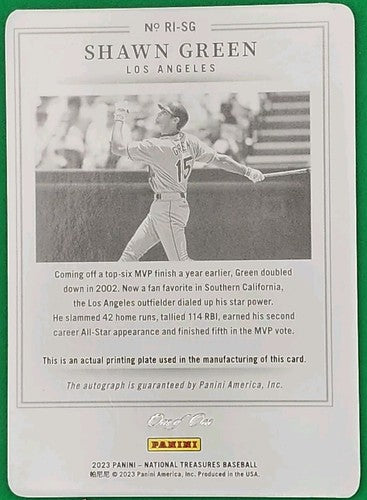 SHAWN GREEN 2023 Panini National Treasures AUTO PRINTING PLATE SP 1/1 Dodgers of