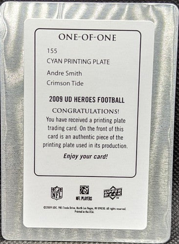 ANDRE SMITH 2009 UD Heroes RC PRINTING PLATE SP #1/1 Bengals Alabama #155 One of