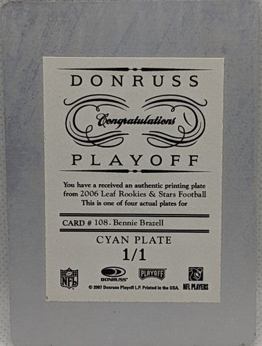 ð§¡ BENNIE BRAZELL 2006 Leaf Rookies & Stars RC PRINTING PLATE 1/1 Bengals One of