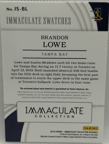BRANDON LOWE 2019 Panini Immaculate Swatches Jersey LAUNDRY TAG PATCH #1/10 Rays