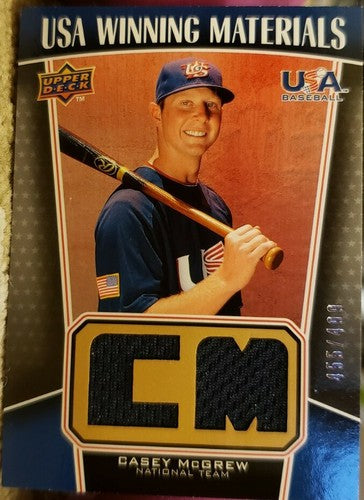 Casey McGrew 2009 Upper Deck Team USA Winning Materials Dual Game Used Jersey SP