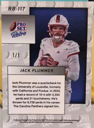 JACK PLUMMER 2024 Leaf Pro Set Metal Retro GOLD CRYSTALS #1/1 Panthers Cardinals
