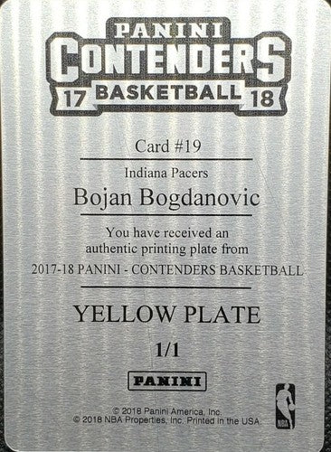 BOJAN BOGDANOVIC 2017-18 Panini Contenders PRINTING PLATE 1/1 Pacers Jazz One of